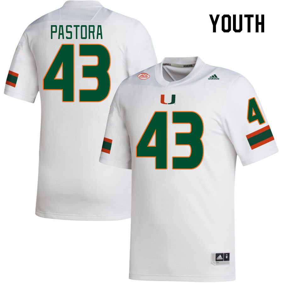 Youth #43 Chris Pastora Miami Hurricanes College Football Jerseys Stitched Sale-White - Click Image to Close